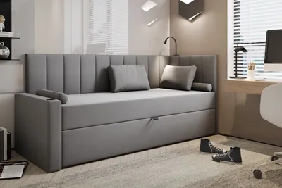 Produktbild von TRADA Tokio Jugendbett Boxspringebtt 100x200 mit Hohes Kopfteil und Matratze Grau Links