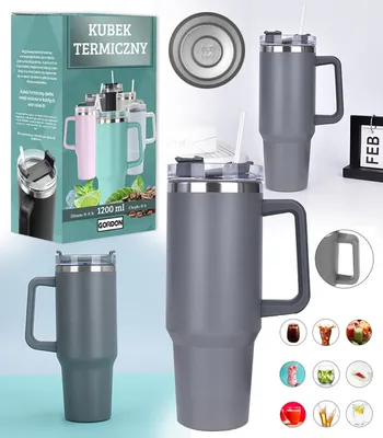 Obrázok produktu pre Gordon G870 Termohrnček s uchom a slamkou, nerez, 1200 ml, tmavo šedá