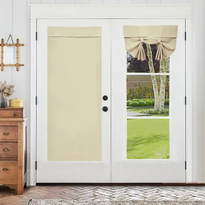 Produktbild von 1 Stück Türvorhang Selbstklebender Französische Verdunkelung Vorhang Gardinen mit Raffhalter für Fenster Vordertür, Beige, B66xH168cm