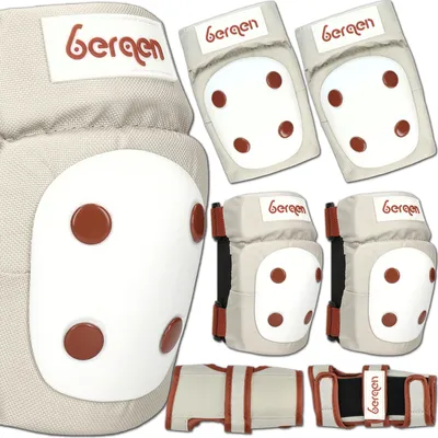 Zdjęcie produktu dla Ochraniacze dla dzieci na rolki, hulajnogę, rower i deskorolkę, zestaw 6 el. BERGEN Scout XS beżowe na kolana, łokcie i nadgarstki, regulacja na rzepy