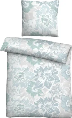 Produktbild von Traumhaft schlafen - Castell - Markenbettwäsche Feinbiber Bettwäsche 0030980 BLÜTEN GROß color: hellblau, size: 1x 135x200 cm + 1x 80x80 cm