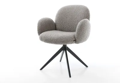 Produktbild von DELIFE Drehstuhl Nube-Flex mit Armlehnen Bouclé Silbergrau Kreuzgestell breit Schwarz 360° drehbar Taschenfederkern