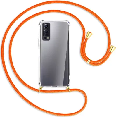 Produktbild von Handykette Backcover-Schutzhülle mit Band (Metall goldfarben) für vivo Y52 5G / Y72 5G / vivo iQOO Z3 - neonorange