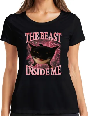 Obrázek produktu pro The beast within me is unstoppable černá kočka růžový blesk dámské tričko, černá, L