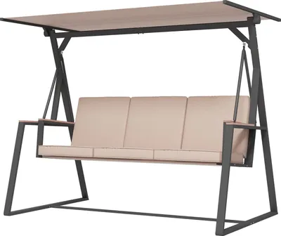 Obrázok produktu pre Hojdačka Hollywood 3-miestna hojdacia lavica s vankúšmi a nastaviteľnou strieškou do 300 kg Khaki 205x130x175 cm na záhradu a terasu