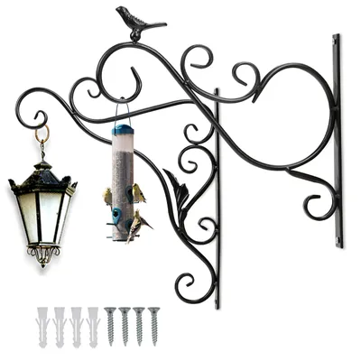 Image de TolleTour 2 pièces Crochet Support mural Crochet pour suspension de fleurs, Crochet mural pour suspension, Crochet pivotant long pour jardin, Oiseau en fonte 26 cm