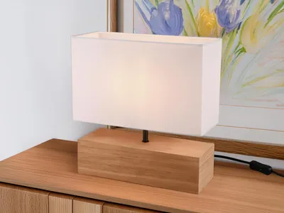 Produktbild von Reality Leuchten Tischleuchte Leuchten braun weiß holz textil 30 x 31 x12 cm