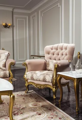Zdjęcie produktu dla Designerski fotel luksusowe meble z drewna klasyczny chesterfield tekstylny salon nowy