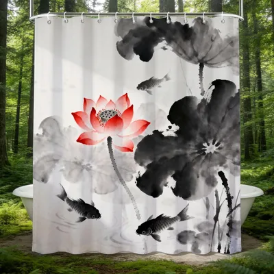Produktbild von 3D Duschvorhang 200x200 cm mit chinesischem Motiv, antischimmel und wasserdicht