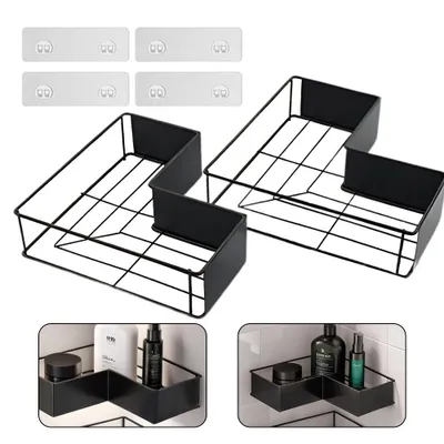 Image de Panier de douche suspendu, étagère d'angle, montage facile sans outils, structure robuste, peu encombrant, pour la salle de bains, la cuisine et la buanderie, pour le rangement