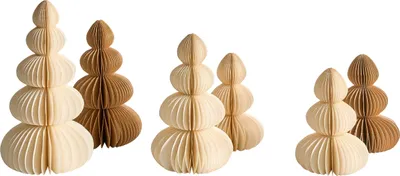 Produktbild von BELIANI Dekofiguren 6er Set Beige / Braun Wabenpapier Weihnachtsbäume Origami 3D Effekt Weihnachtsdekoration Weihnachten