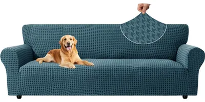 Productafbeelding van Stretch sofaovertrek, geschikt voor 4 zitplaatsen, pauwenblauw, 245-275 cm, antislip, jacquardweefsel, wasbaar