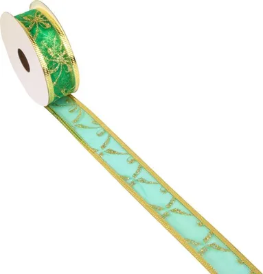 Obrázok produktu pre Vianočná zelená a zlatá dekoračná stuha 3 cm x 2,7 m
