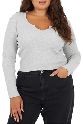 Produktbild von Brave Soul - T-Shirt für Damen, Hals Kerbe, Langärmlig GT42604 (44 DE) (Grau meliert meliert)
