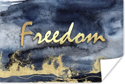 Produktbild von MuchoWow® Poster Zitat - Freiheit - Gold - Schwarz 120x80 cm - Bilder