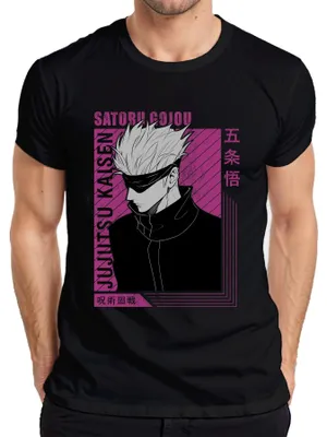 Productafbeelding van Satoru Gojo Jujutsu Kaisen, wit haar, oogbind, fanartikel, heren T-shirt, zwart, maat XL