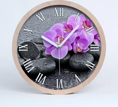 Produktbild von Holzuhr 20fi cm wanduhr - weiße Spitzen - Orchideen Steine