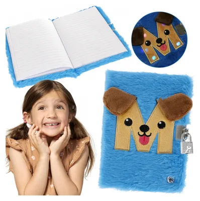 Produktbild von Blaues, plüschiges Tagebuch HUND mit Vorhängeschloss, LED Notizbuch für Kinder