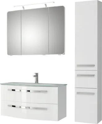 Produktbild von Pelipal Badmöbel-Set Xpressline 4005 BxHxT 132 x 168 x 49 cm Frontfarbe weiß hochglanz mit Waschtisch Glas weiß und Wasc
