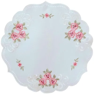 Produktbild von Tischdeckchen MARGIT rund Stickerei Rosenmotiv Polyester Ø 40 cm