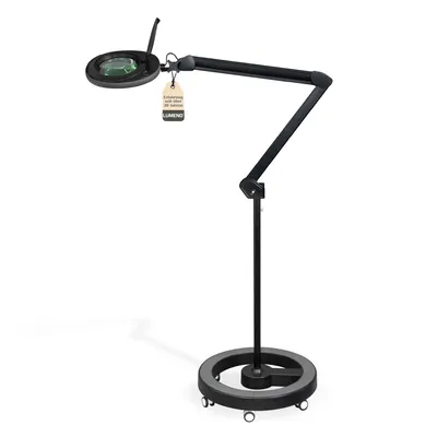 Produktbild von Lumeno 7213/15/18SW Lupenleuchte/Arbeitsplatzlampe 60 LEDs, farbiger Gummischutz Farbe: Schwarz, Größe: 3 mit Rollstativ