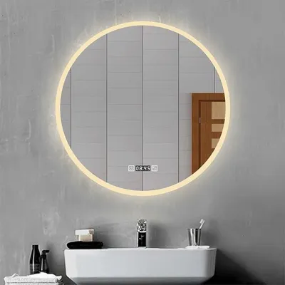 Produktbild von LED Rund Badspiegel 80cm mit Uhr,3 Lichtfarbe 3000-6000K Dimmbar,Badezimmerspiegel mit Touchschalter Beschlagfrei,IP44