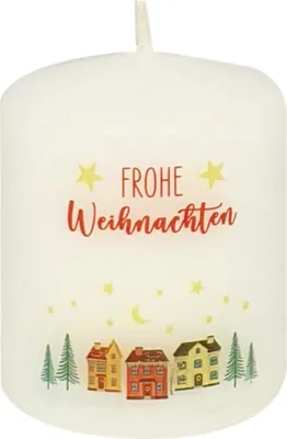 Produktbild von Weihnachtskerze "Frohe Weihnachten" Weiß 60 x Ø 50 mm, 1 Stück