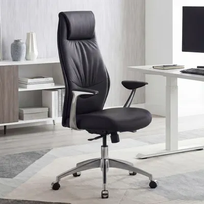 Zdjęcie produktu dla FineBuy – krzesło biurowe, czarne, z prawdziwej skóry, krzesło do biurka, nośność 120 kg, fotel kierowniczy z mechanizmem synchronicznym, krzesło obrotowe