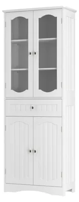 Produktbild von Hochschrank für das Badezimmer, mit verstellbarem Regal und Glastür, Aufbewahrungsschrank für Badezimmer und Wohnzimmer, 60 x 30 x 160 cm (Weiß)