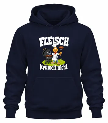 Productafbeelding van Fleisch valt niet uit elkaar. "Grillmeister"-opdruk. Sarcasme. Hoodie, marineblauw, maat M