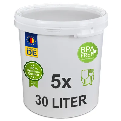 Produktbild von plasteo Plastikeimer Leereimer Kunststoffeimer Weiß  (5 St, 30 Liter)