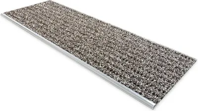 A single stair mat with a metal edge on a white background.