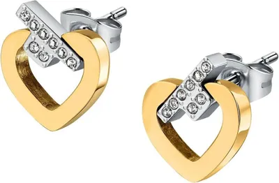 Imagen del producto de Pendientes bicolor con logotipo "T" en forma de T y adornados con circonitas, modelo TJAXC49