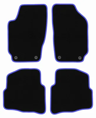 Produktbild von Velours-Fußmatten für Skoda Fabia I 1999-2007 (Schrägheck/Limousine/Kombi) – 4-tlg, Schwarz/Blau, passgenau – Wielganizator CARLUX