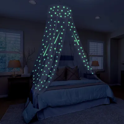 Produktbild von Bed Canopy Glow in The Dark, 60*250*1250cm hängendes großes Bettzelt Canopy für Kinder Schlafzimmerzelt mit Sternenlichtern Ideales Schlafzimmer Moskitonetz