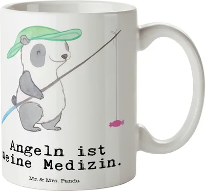 Produktbild von Mr. & Mrs. Panda Kaffeebecher Panda Angeln - Weiß - Geschenk, Kaffeetasse, Pott, bedruckt, Angelverein, Becher, Teetasse, gehen, Angelsport, Hobbyangler, Tasse, Angler