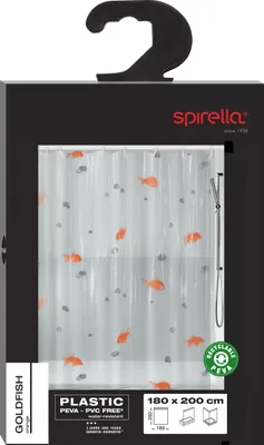Image de Spirella Rideau de douche anti-moisissure "Poisson rouge" Anti-bactérien, lavable, étanche Vinyle 180x200cm Blanc