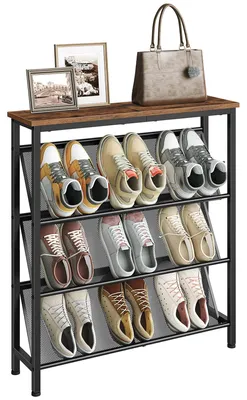 Schuhregal 4 Ebenen, 9-15 Paar, mit Ablage, 75x20x83 cm, Braun/Schwarz