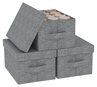 Obrázok produktu pre Skladacie úložné boxy s vekom, sada 3 kusov, vhodné do domácnosti aj do kancelárie