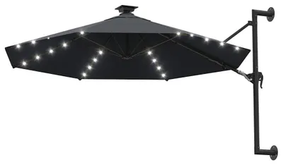 Zdjęcie produktu dla vidaXL Parasol do montażu na ścianie z diodami LED 300 cm antracytowy