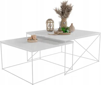 Zdjęcie produktu dla Zestaw Kwadratowych Stolików Kawowych 2w1 Salon Loft Biały+Biały Połysk