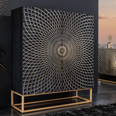 Produktbild von riess-ambiente Design Highboard ILLUSION 120cm schwarz Mangoholz Massivholz gold Eisen Metallgestell Kommode Schrank