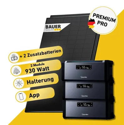 Produktbild von 930 Watt, Bifazial Komplettset, Balkonkraftwerk, Hoymiles HiBattery 1920 AC, 2 x Zusatzbatterie, Halterung Balkon