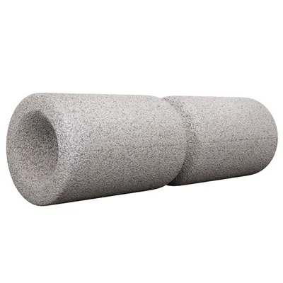 A grey foam roller with a textured surface and a groove in the middle, presented against a white background.