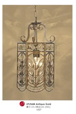 Zdjęcie produktu dla Lampa wisząca Casa Padrino w orientalnym stylu, z dekoracyjnymi kryształami, w kolorze antycznego złota, średnica 21 cm, wysokość 65 cm