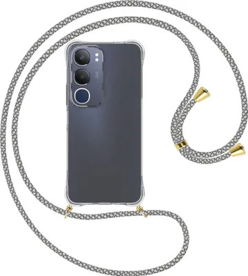 Produktbild von Handykette Backcover-Schutzhülle mit Band (Metall goldfarben) für Vivo Y19S 4G - weiß/grau kariert