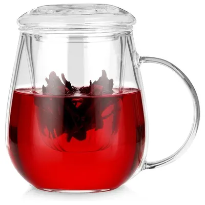 Image de Mug à thé en verre avec infuseur et couvercle, 530 ml