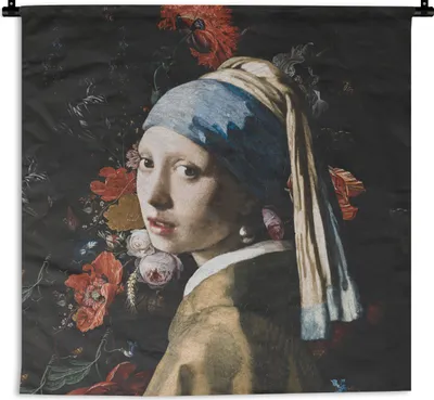 Produktbild von MuchoWow® Wandteppich Wandbehang Das Mädchen mit dem Perlenohrring - Vermeer - Kunst 150x150 cm Tapisserie Dekoration Wandtuch - Wohnaccessoires - Modernes