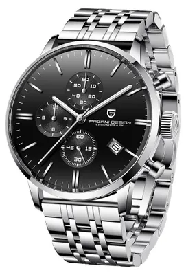 Produktbild von Herrenuhr Pagani Design Larith, Quarz, Edelstahl, Chronograph, Silber/Schwarz