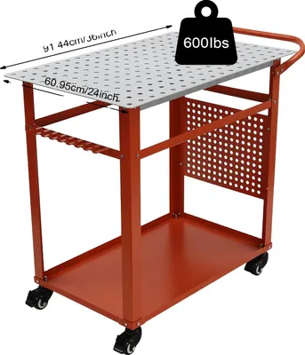 Image de Table de soudure, capacité de charge de 600 lbs, double stockage, rouge